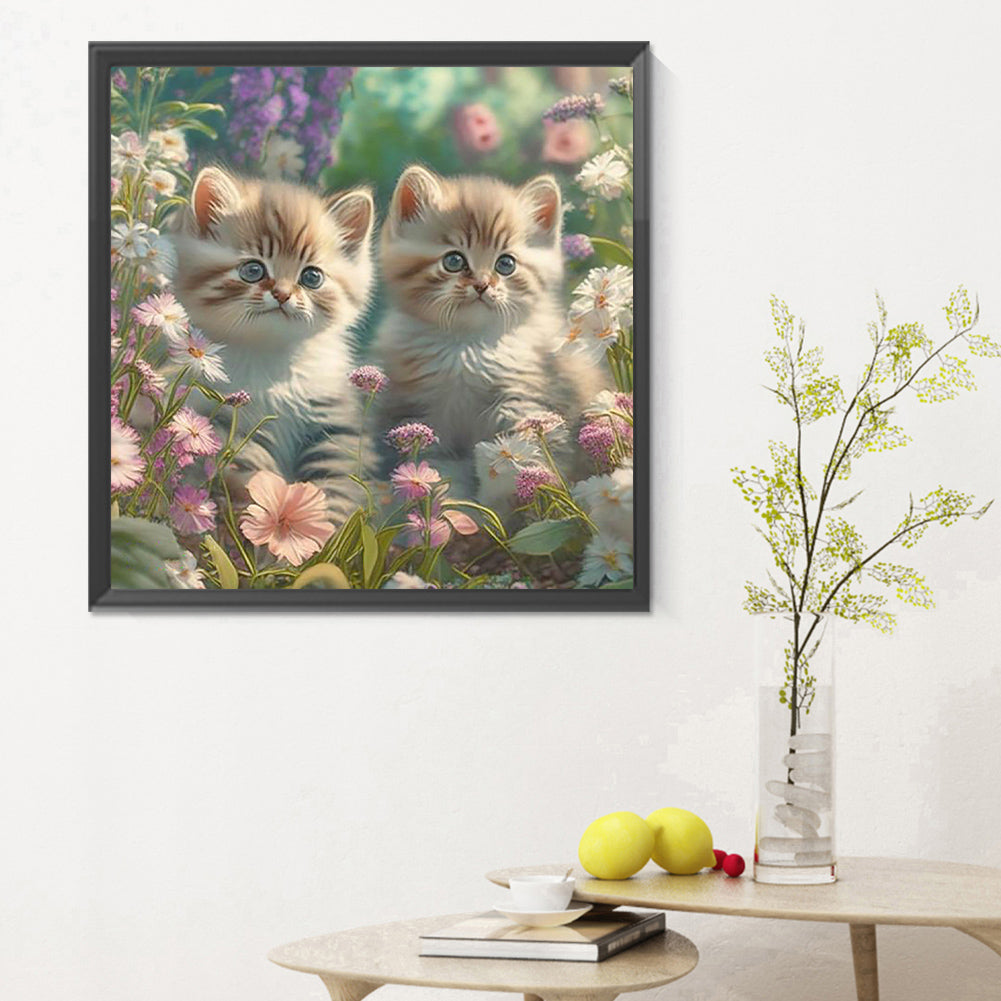 Flowers And Kittens - Full Round Drill Diamond Painting 30*30CM
