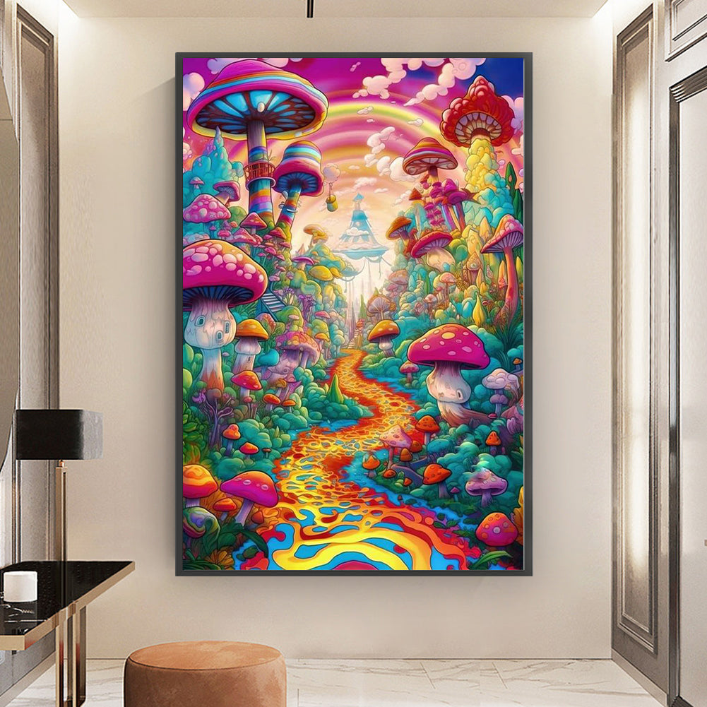 Mushroom House World - 11CT Stamped Cross Stitch 50*75CM