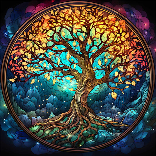 Glass Painting-Tree Of Life - 14CT Stamped Cross Stitch 40*40CM
