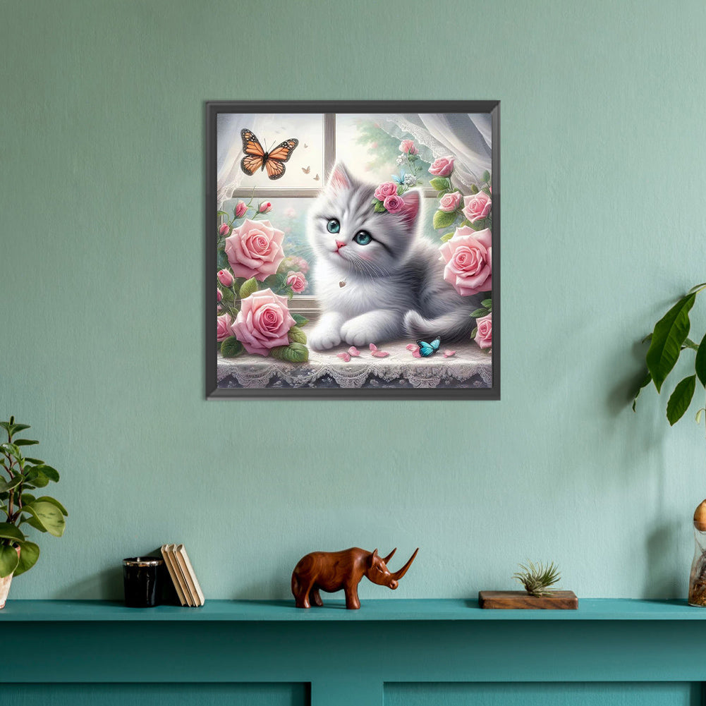Kitten By The Window - Full Round Drill Diamond Painting 30*30CM
