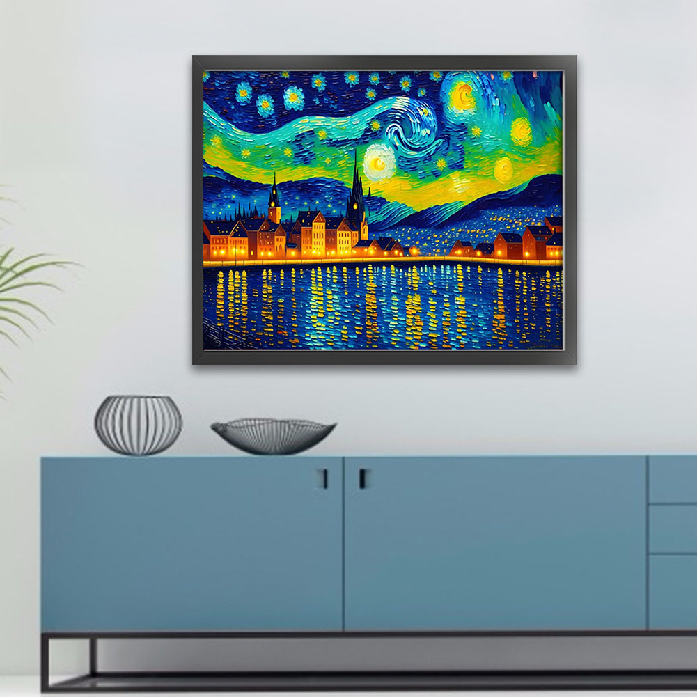 City Under The Moon - 11CT Stamped Cross Stitch 60*50CM