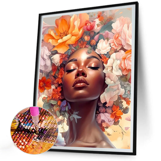 Flower And Girl - Full Round Drill Diamond Painting 30*40CM