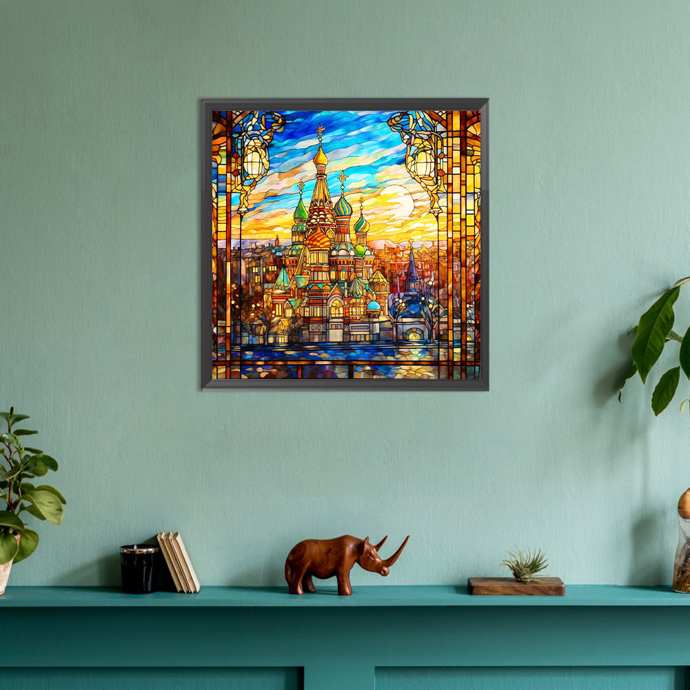 Glass Wind Colorful Castle - Full Round Drill Diamond Painting 30*30CM