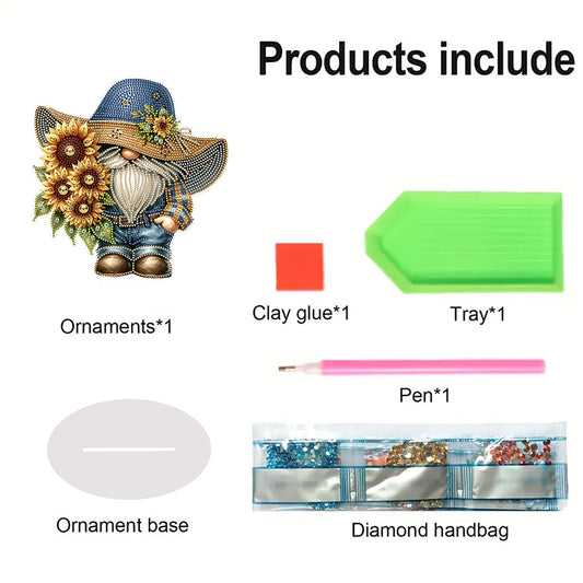 Special Shape Cute Gnome Table Top Diamond Painting Ornament Kit (Big Sunflower)