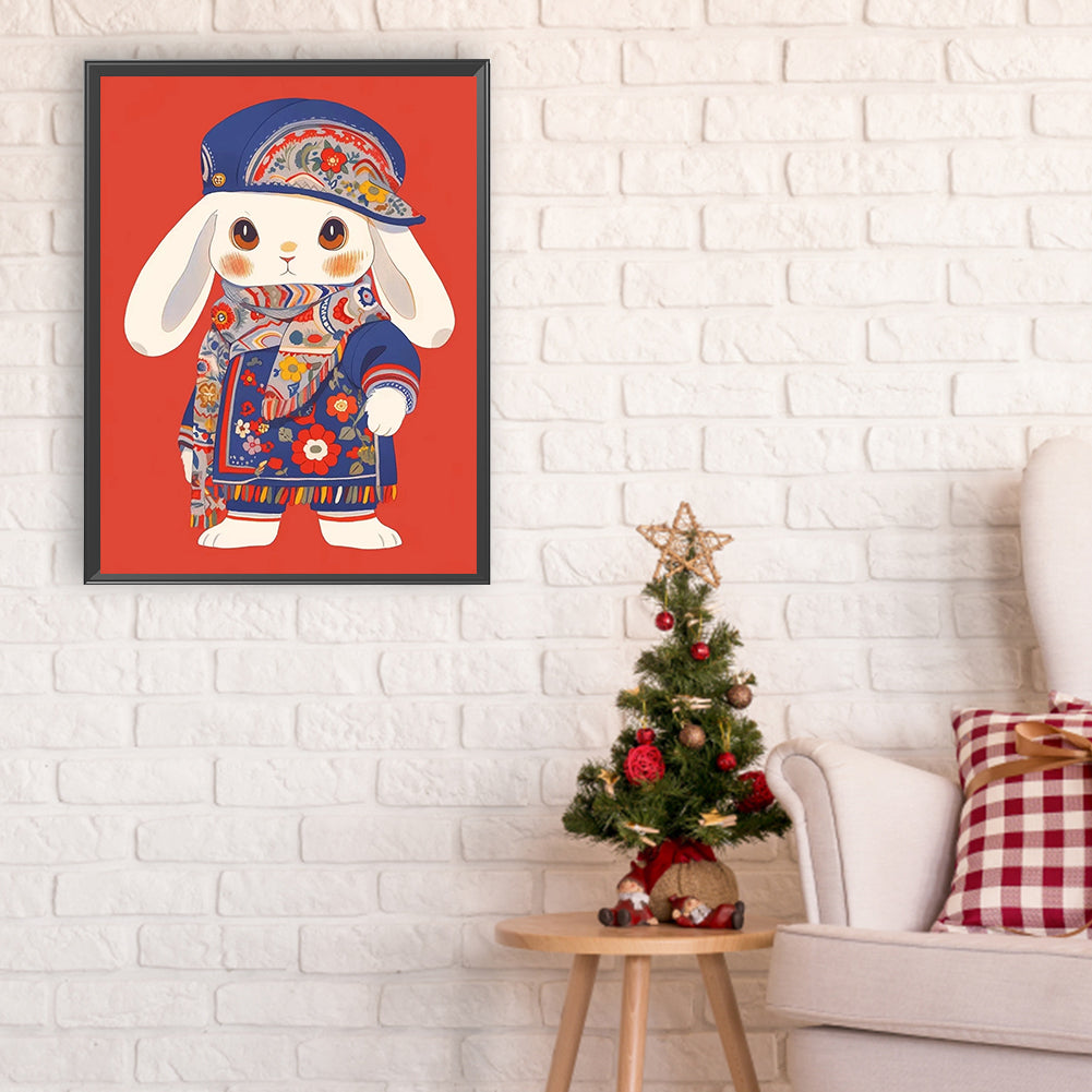 Bunny In Floral Dress - Full Round Drill Diamond Painting 30*40CM