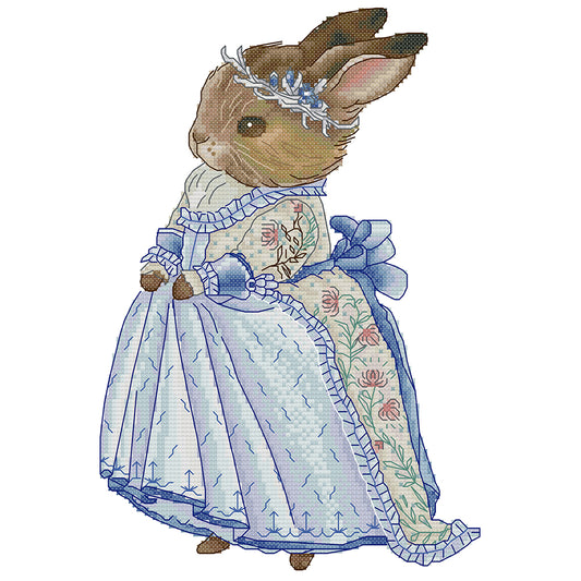 Rabbit In Blue Dress - 14CT Stamped Cross Stitch 22*32CM(Joy Sunday)