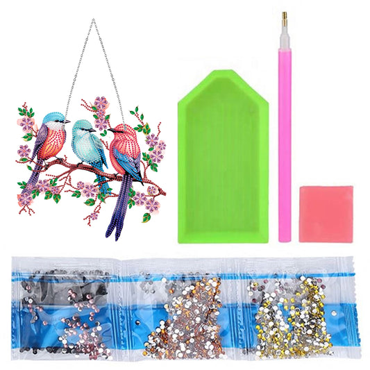 Single Side Diamond Painting Dot Pendant Office Wall Decor (Bird on a Branch)
