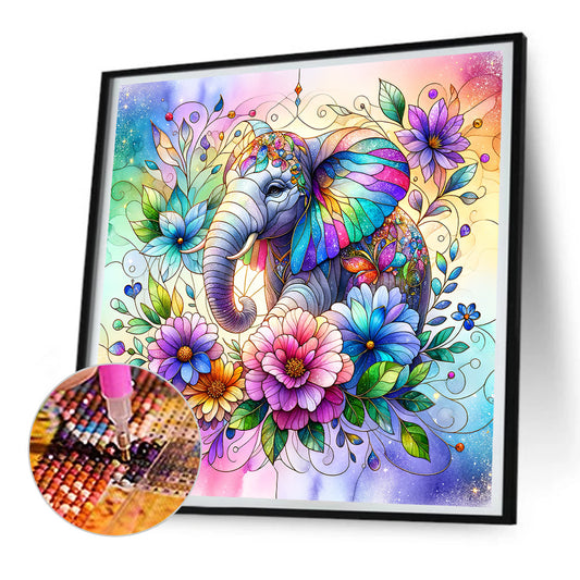 Flower Elephant - Full Round Drill Diamond Painting 30*30CM
