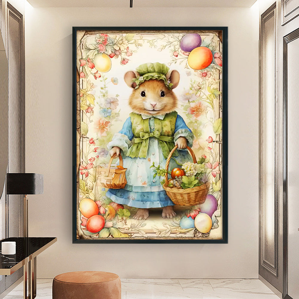 Retro Poster-Easter Egg Mouse - 11CT Stamped Cross Stitch 40*60CM