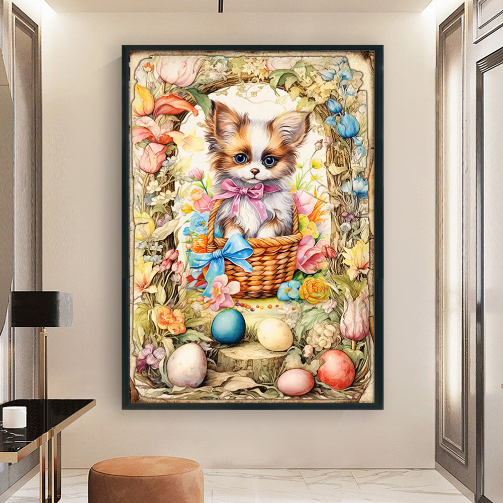 Retro Poster-Easter Egg Puppy - 11CT Stamped Cross Stitch 40*60CM