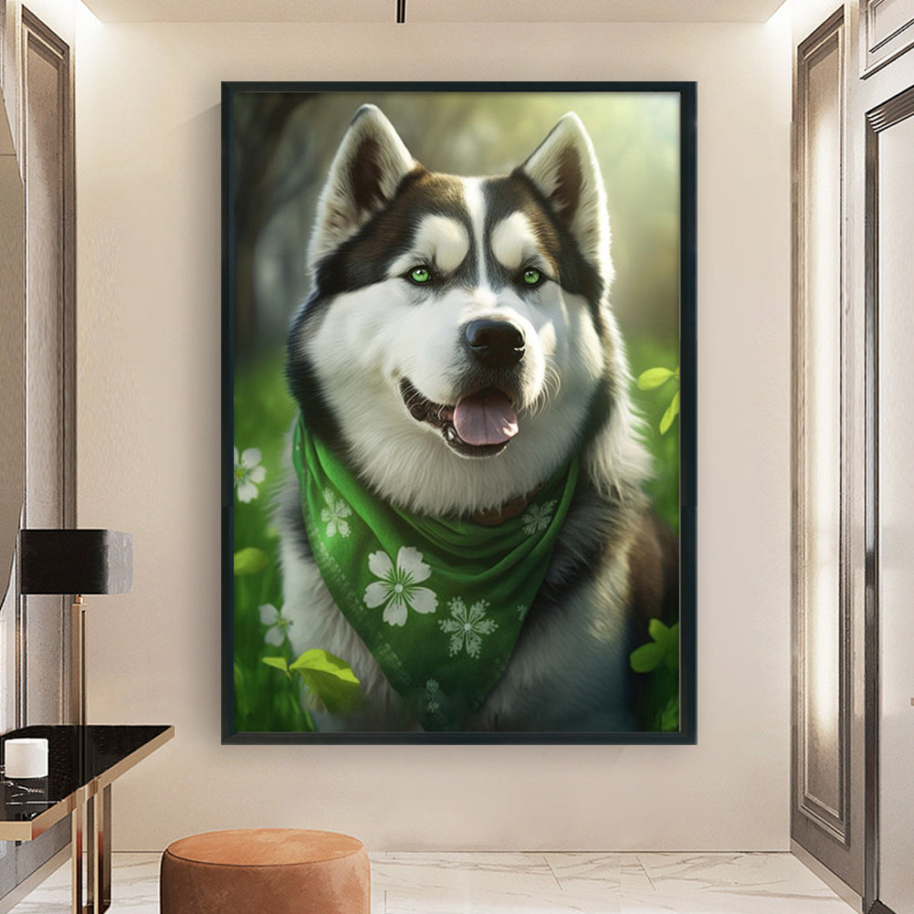 Green Scarf Husky - 11CT Stamped Cross Stitch 40*60CM