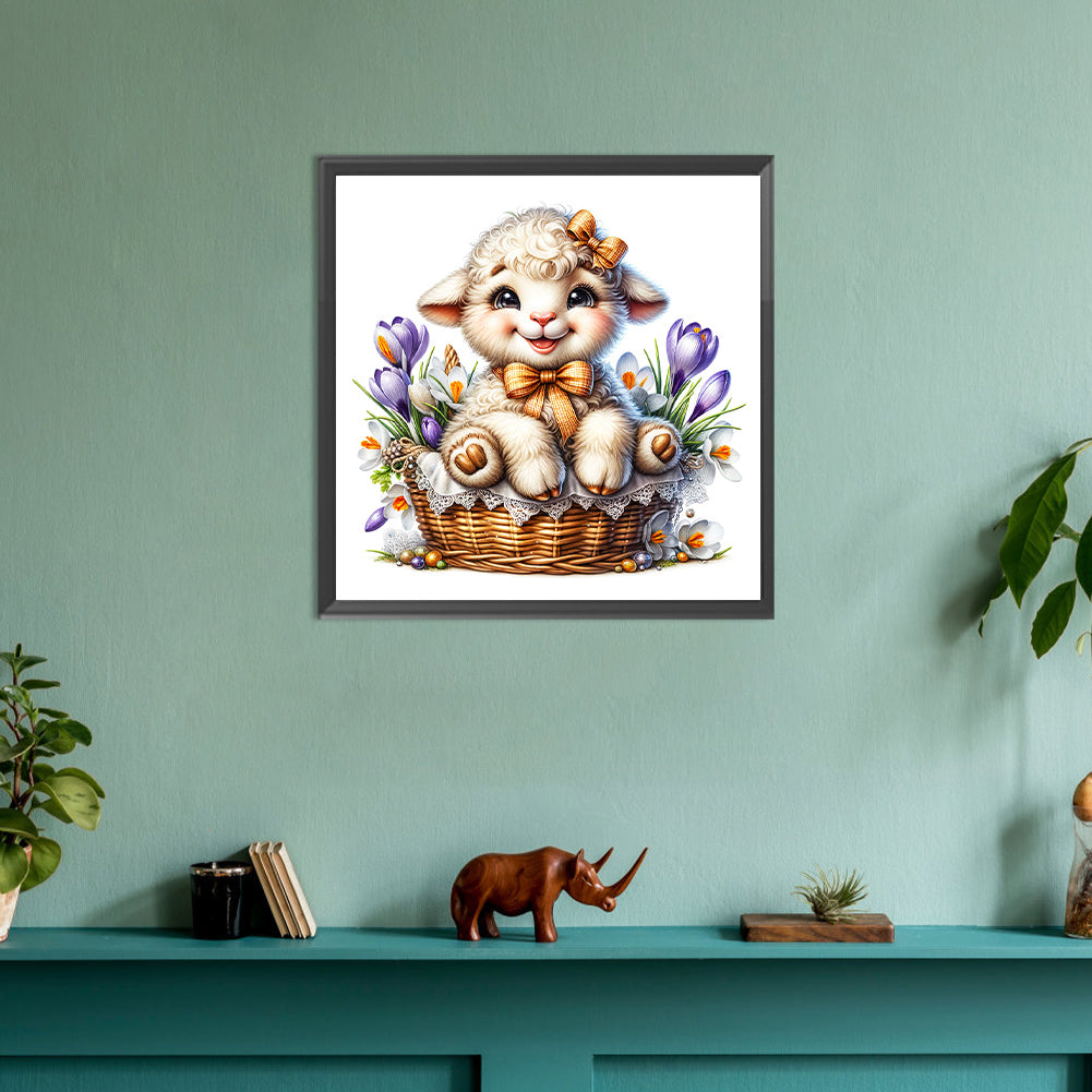 Lamb In Flower Basket - Full Round Drill Diamond Painting 30*30CM