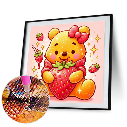 Winnie The Pooh And Strawberries - Full Round Drill Diamond Painting 30*30CM