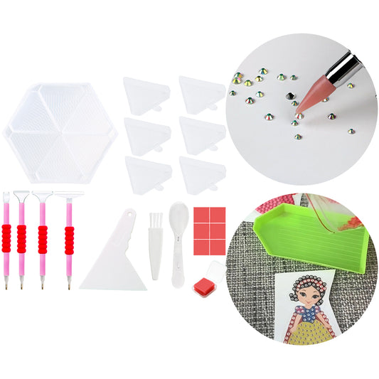 Diamond Painting Tool Accessory Tray Kit with Brush Spoon Pen Glue Clay (Set 1)
