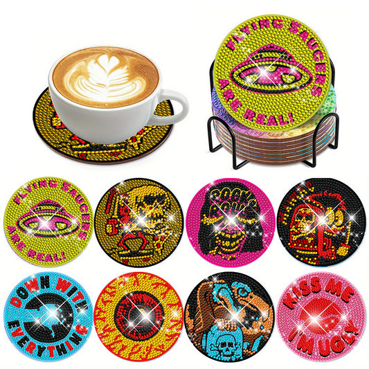 8Pcs Diamond Art Painting Coasters Craft Kit with Holder for Gift (Abstract Art)