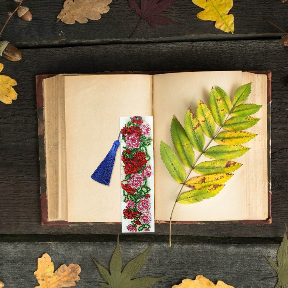 DIY Special Shape Diamond Painting Leather Rose Bookmark Tassel Embroidery