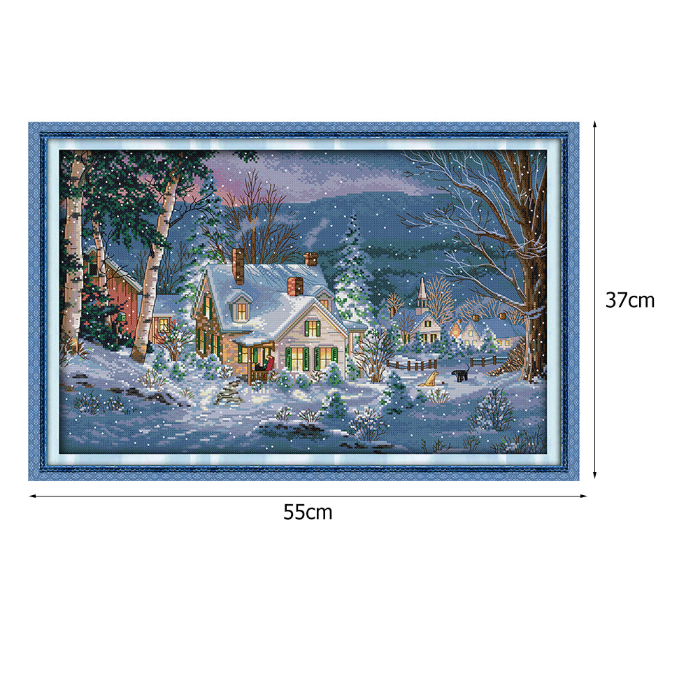 Snow Night - 14CT Stamped Cross Stitch 55*37CM