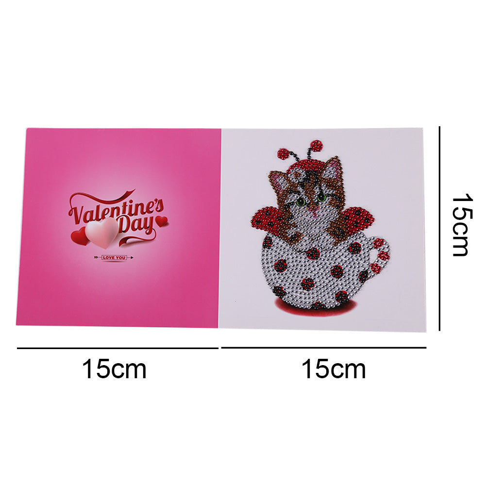 Valentines Greeting Cards Cat Special Shape Bright Diamond Painting DIY Kit