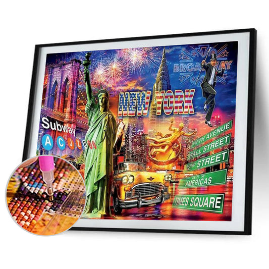 Statue Of Liberty 40*30CM(Canvas) Full Round Drill Diamond Painting