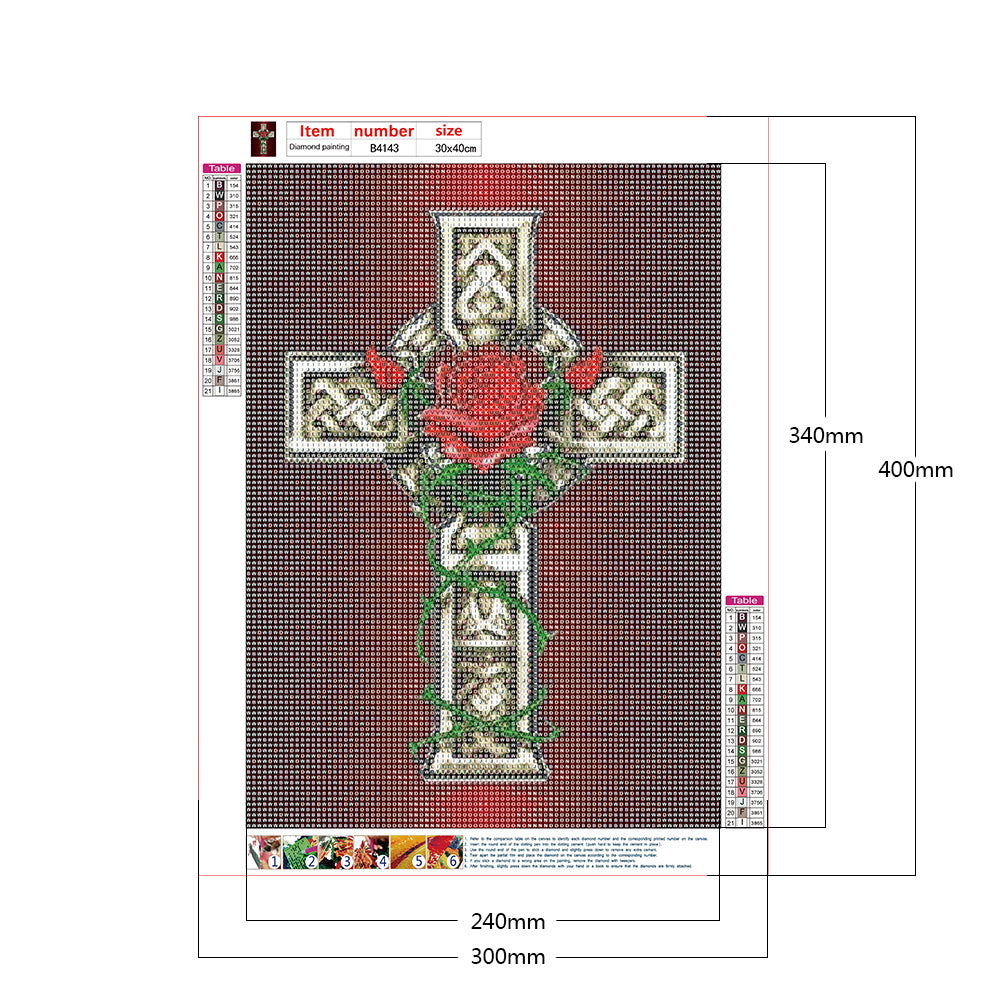 Cross Red Flowers - Full Round Drill Diamond Painting 30*40CM