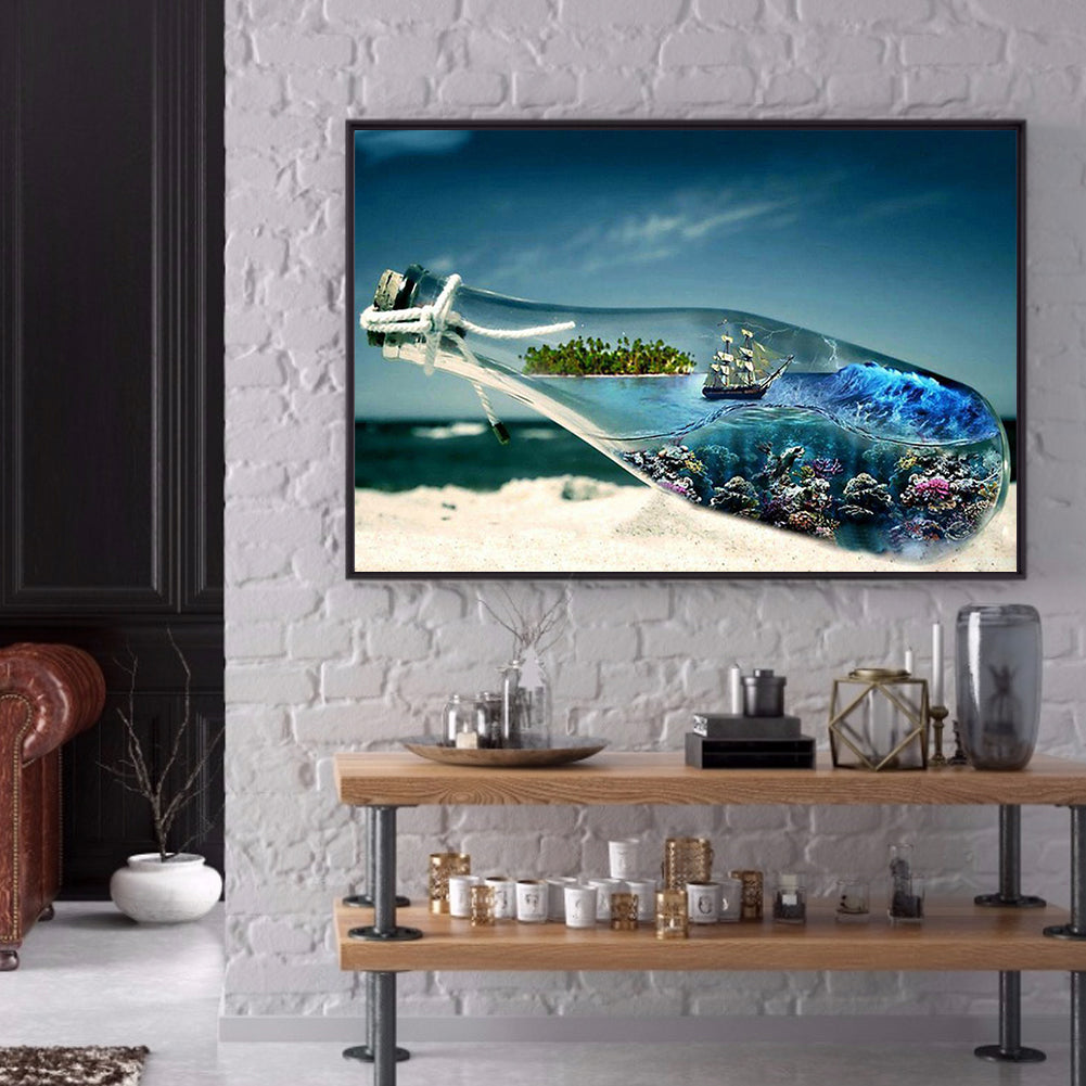 Beach Bottle - Full Round Drill Diamond Painting 50*40CM