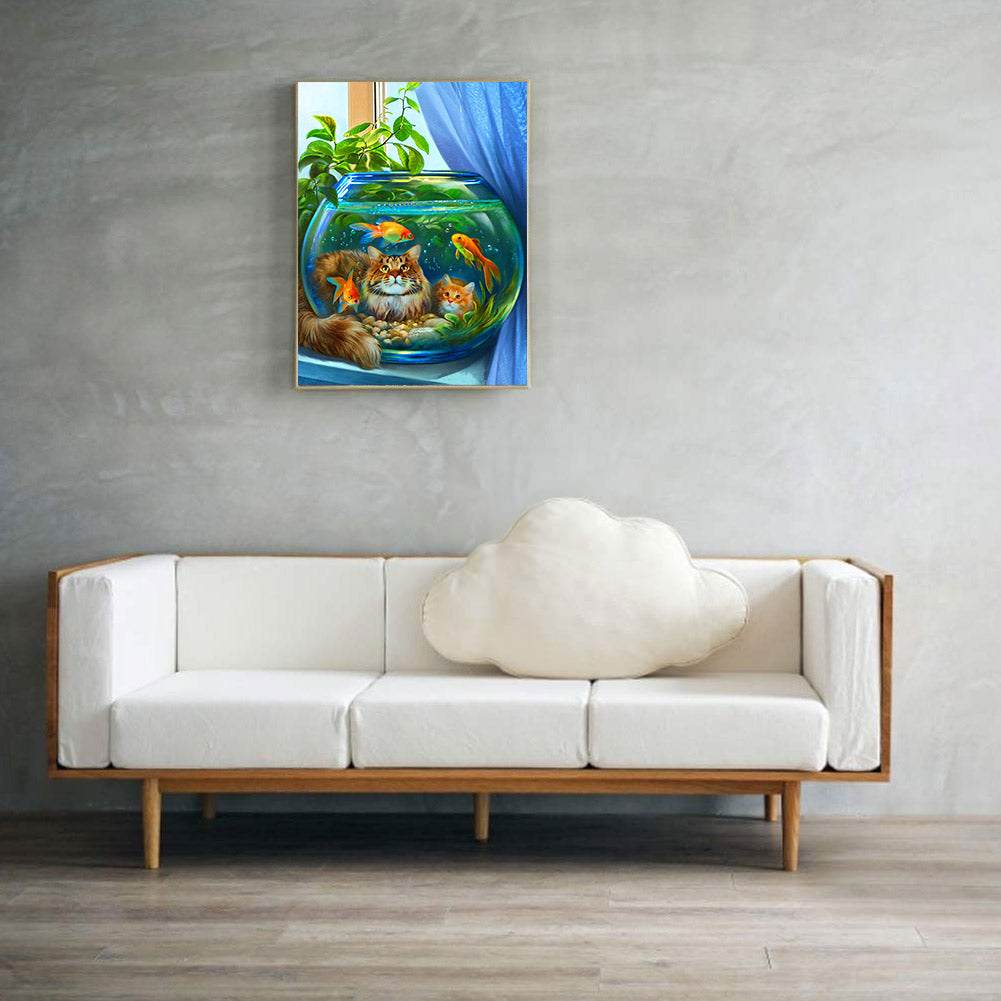 Cat By Fishbowl - Full Square Drill Diamond Painting 30*40CM