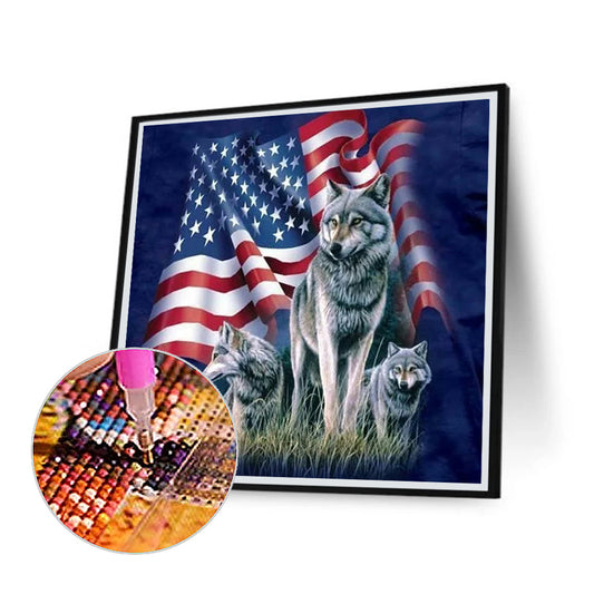 American Flag Wolf 30*30CM(Canvas) Full Square Drill Diamond Painting