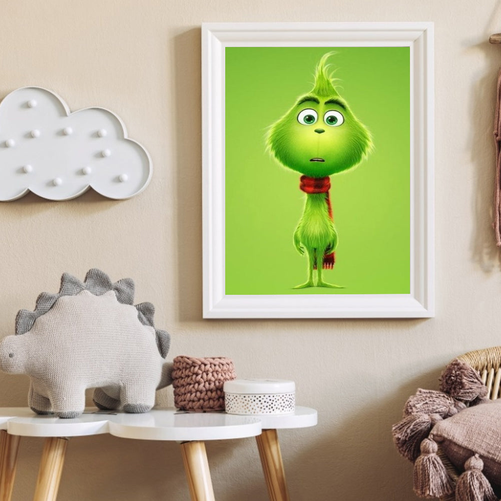Green Hairy Monster 20*30CM(Canvas) Full Round Drill Diamond Painting
