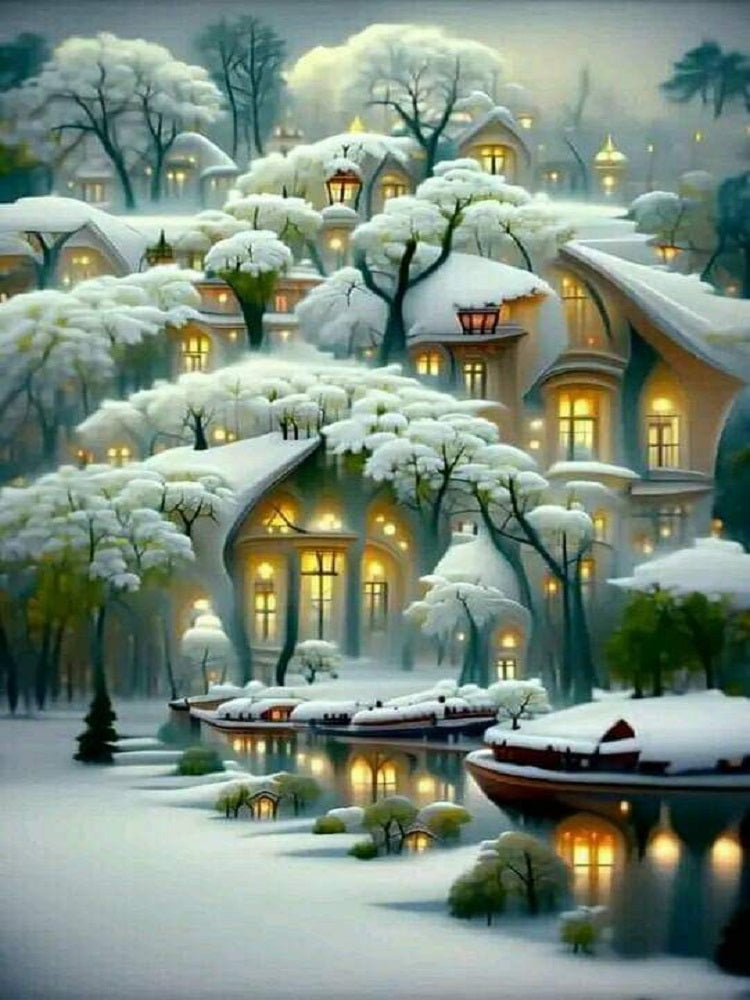 Winter Manor 45*70CM(Canvas) Full Round Drill Diamond Painting