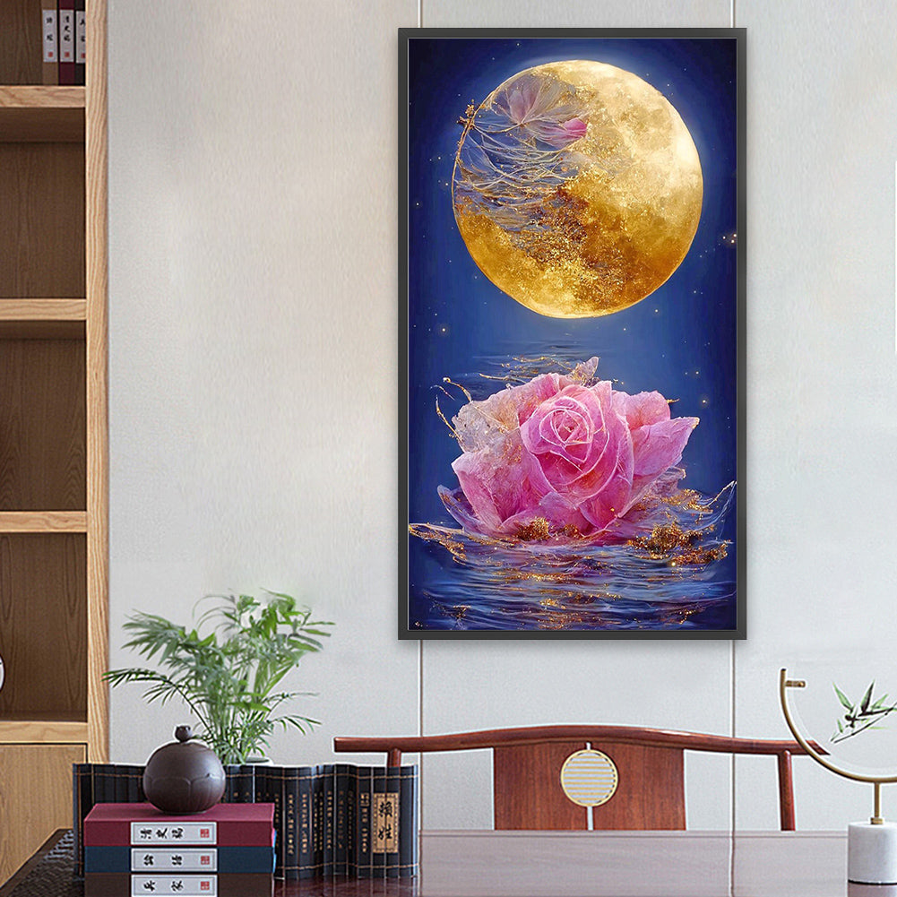 Flowers Blooming Under The Golden Moon - Full Square Drill Diamond Painting 40*70CM