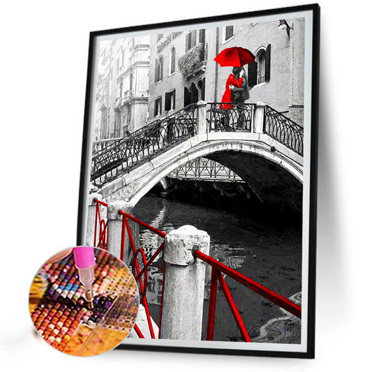 Couple On A Red Bridge - Full Round Drill Diamond Painting 30*40CM