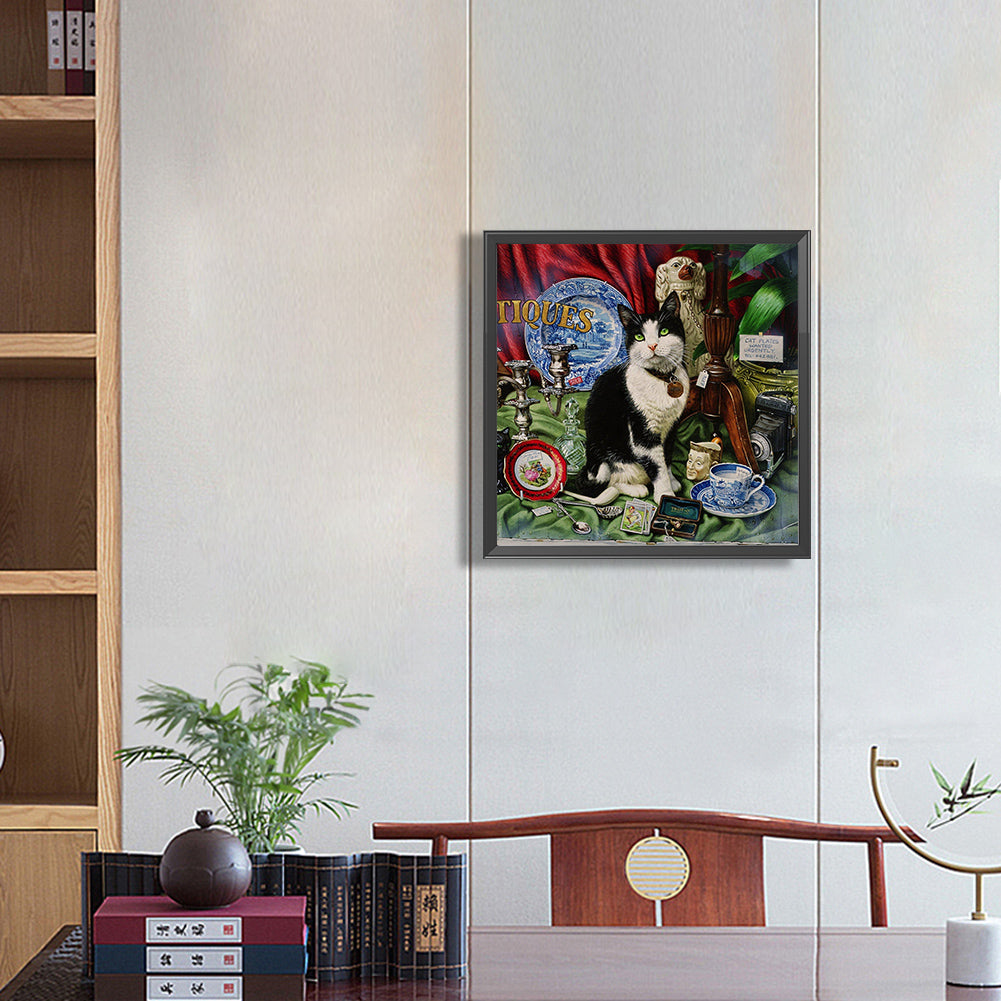 The Cow Cat In The Decoration Pile 40*40CM(Canvas) Full Round Drill Diamond Painting