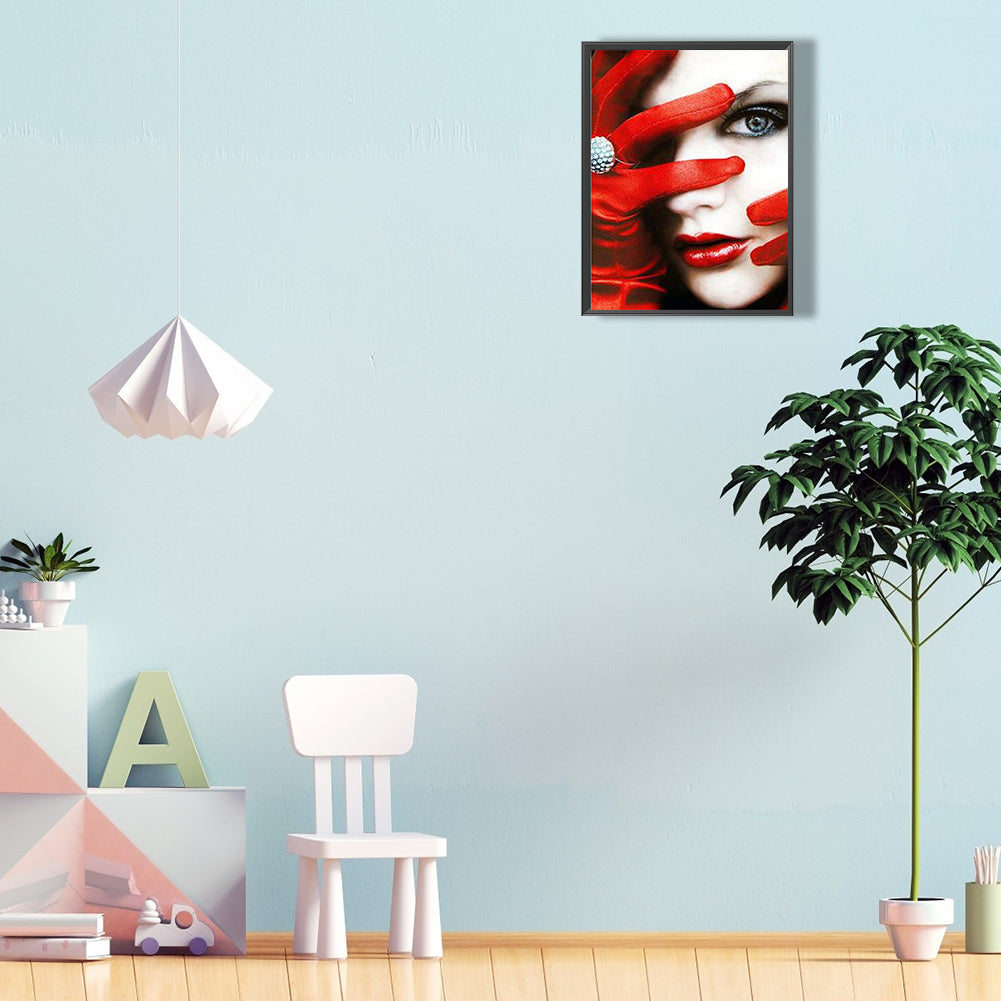 Red Lips Woman - Full Round Drill Diamond Painting 30*40CM