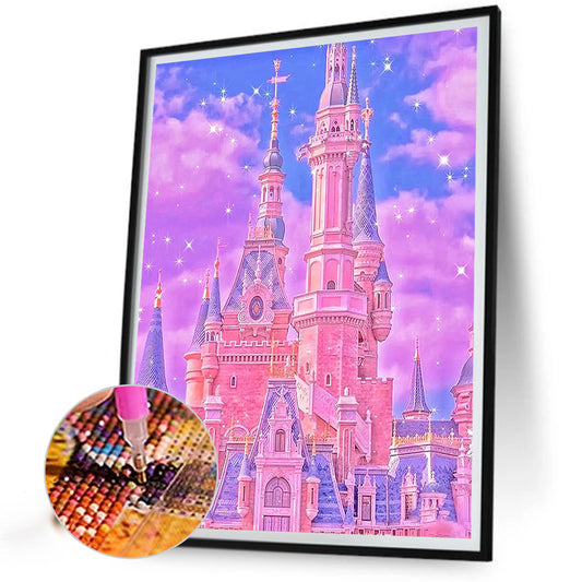 Pink Castle - Full Round Drill Diamond Painting 40*50CM