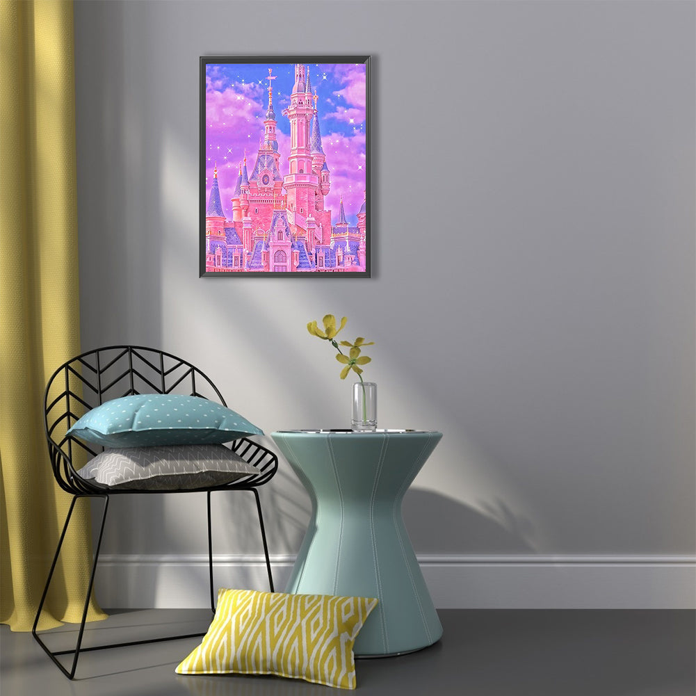 Pink Castle - Full Round Drill Diamond Painting 40*50CM