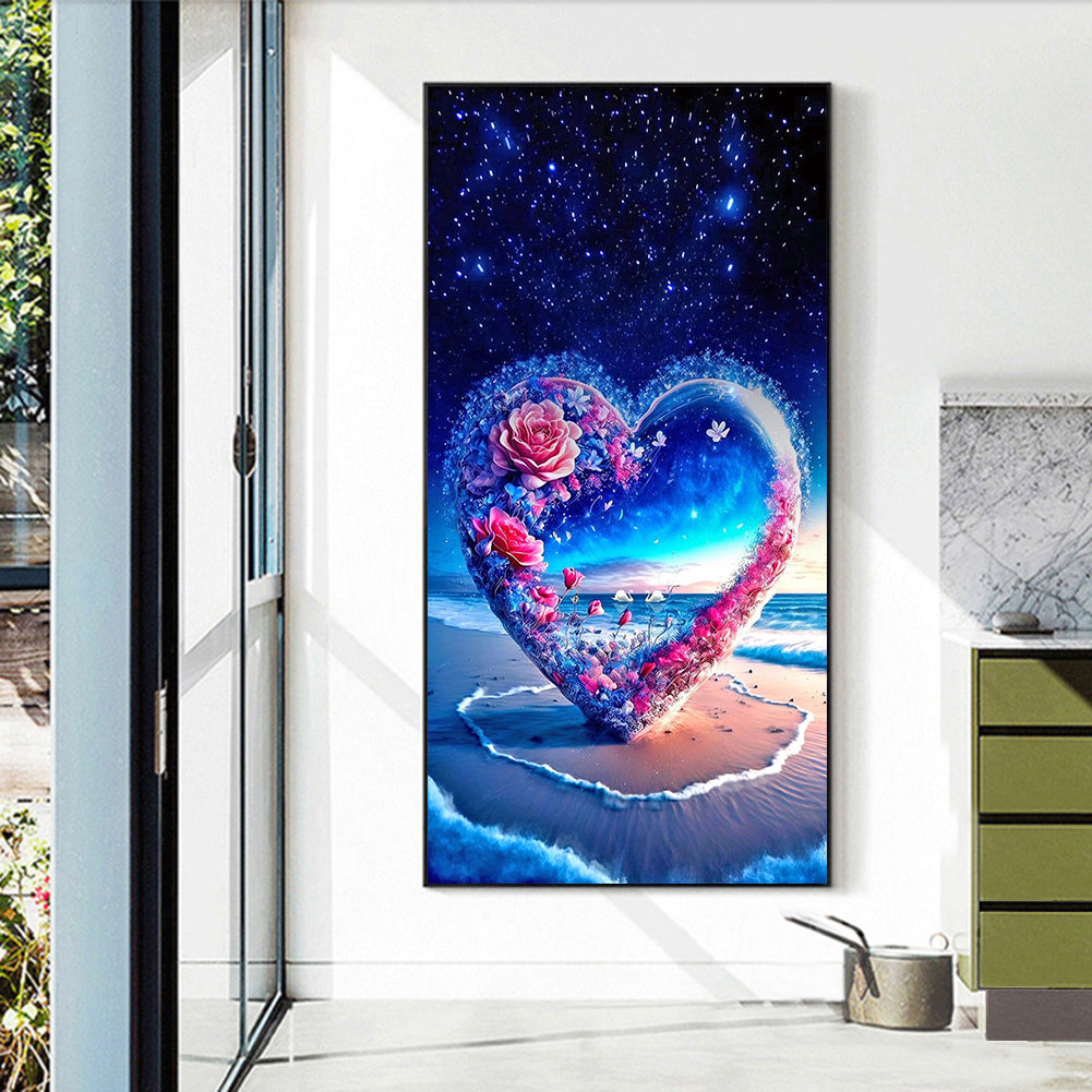 Valentines Day Beach Flowers Heart - Full Round Drill Diamond Painting 40*70CM