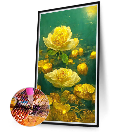 Yellow Crystal Flower - Full Round Drill Diamond Painting 40*70CM