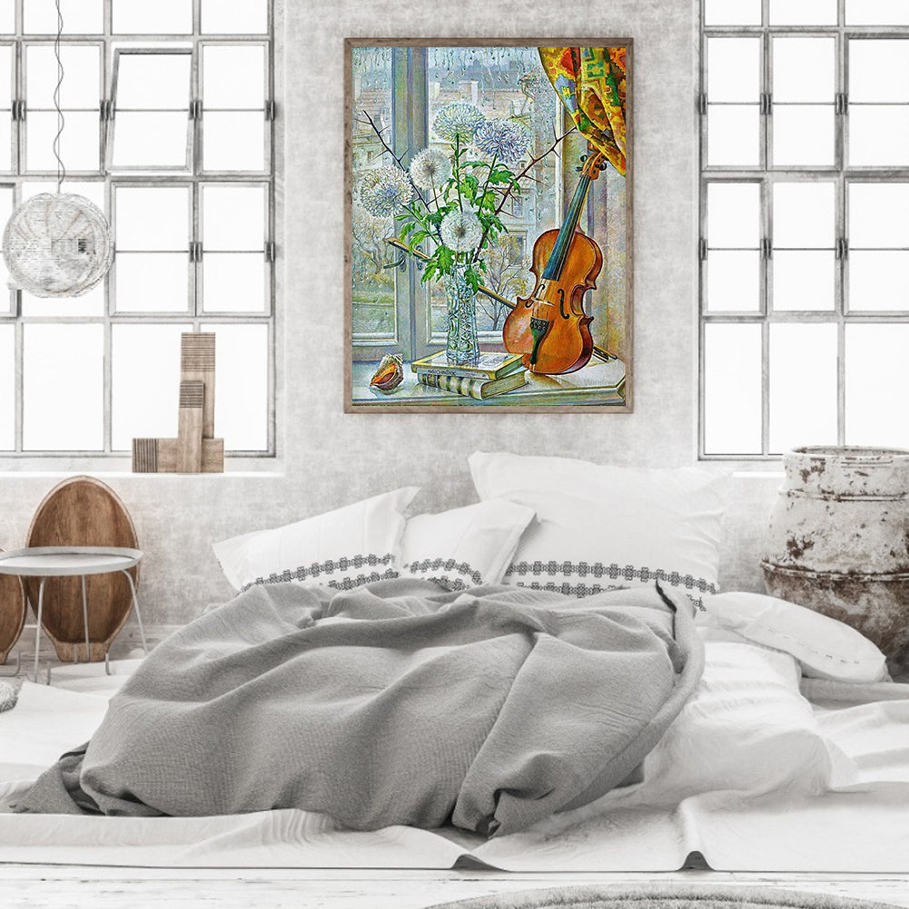Violin On Windowsill - Full Round Drill Diamond Painting 30*40CM