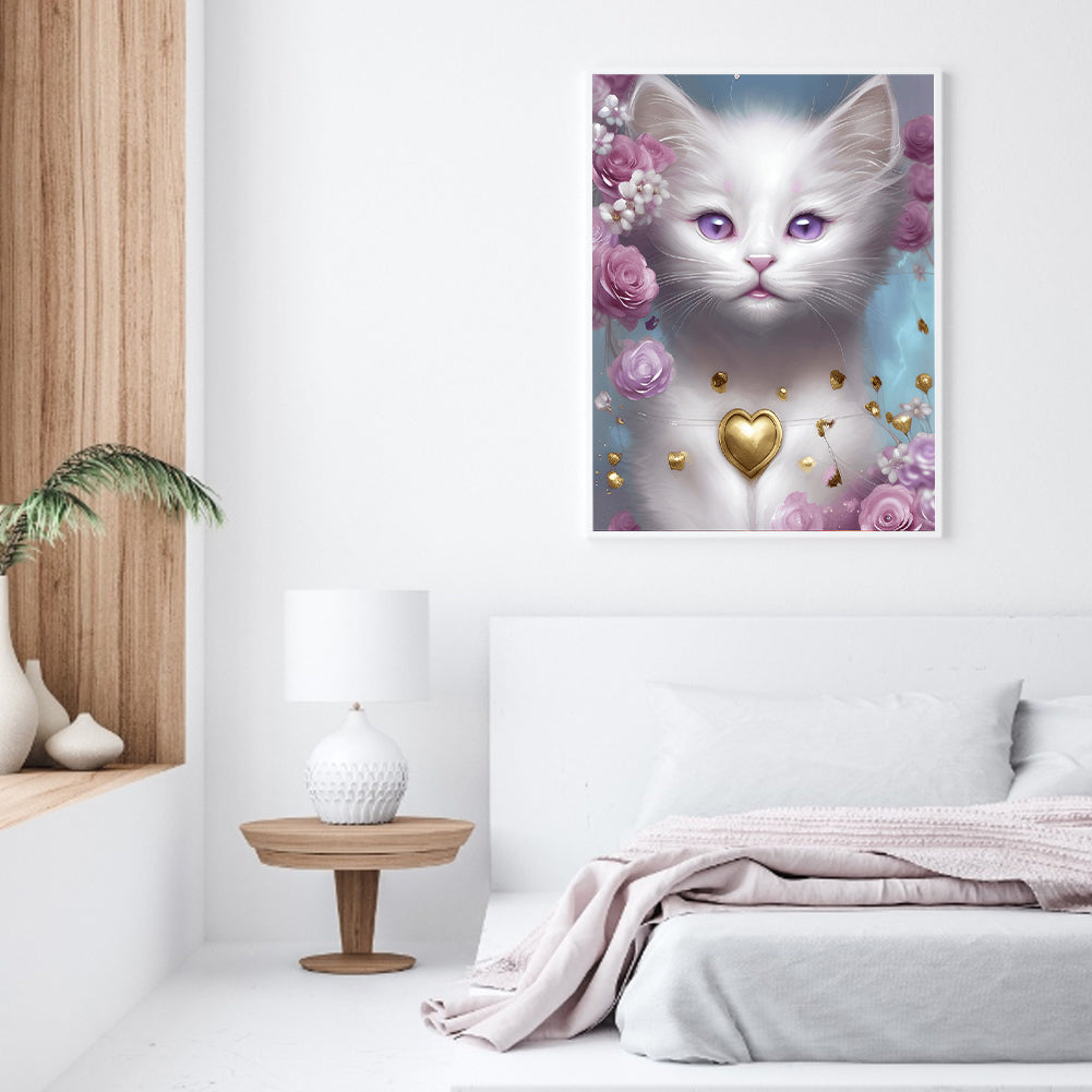 Cute White Cat - Full Round Drill Diamond Painting 30*40CM
