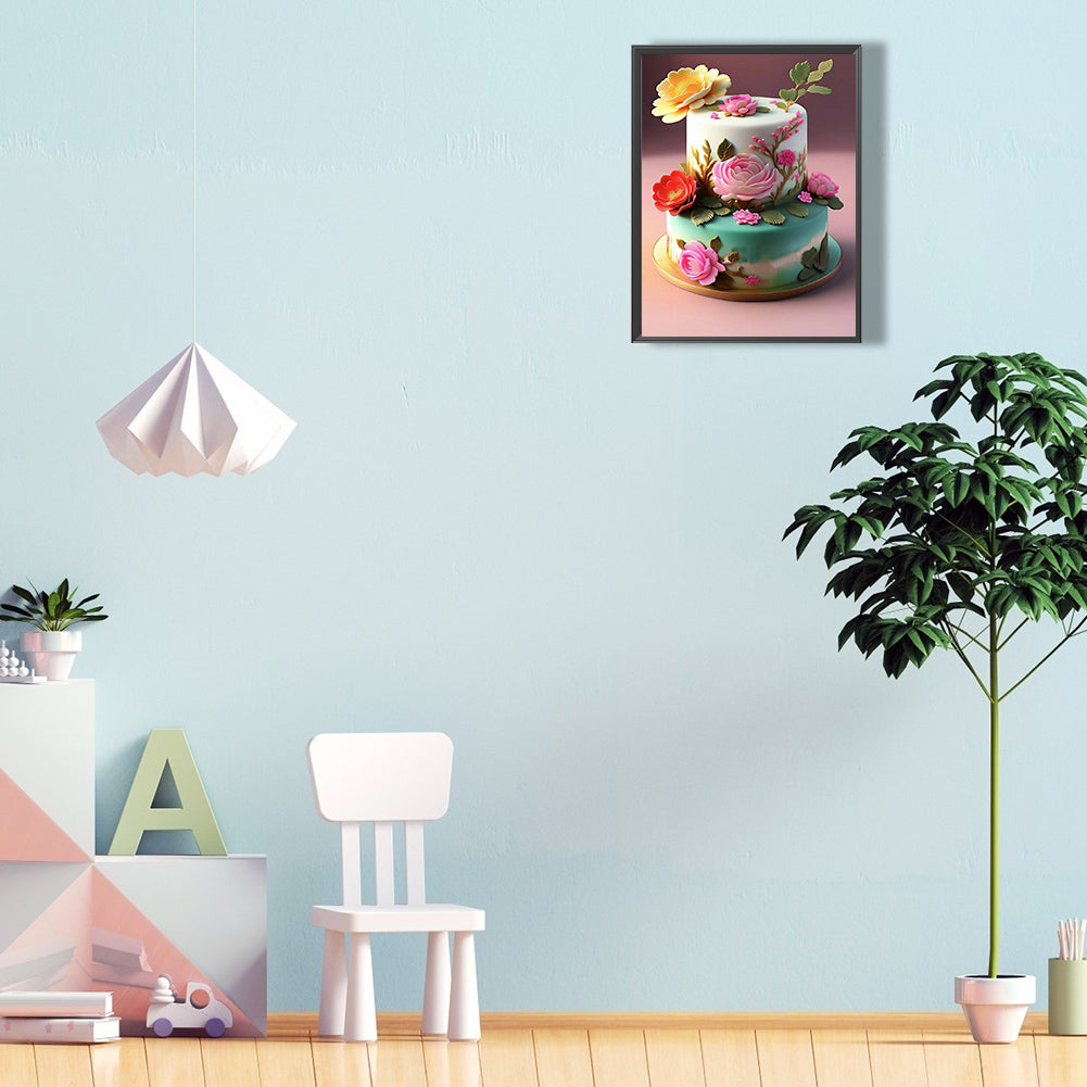 Floral Landscape Cake - Full Round Drill Diamond Painting 30*40CM