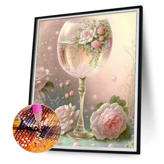 Flower Crystal Cup - Full Round Drill Diamond Painting 30*40CM