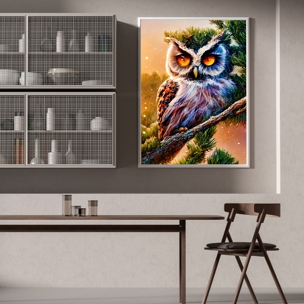 Owl On Branch - Full Round Drill Diamond Painting 30*40CM