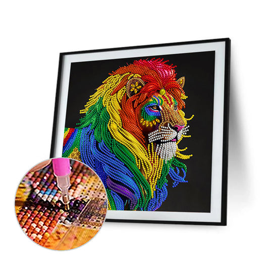 Colorful Lion Head - Special Shaped Drill Diamond Painting 30*30CM