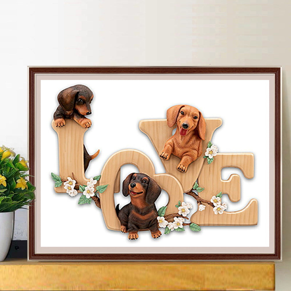 Love Puppy - Full Round Drill Diamond Painting 40*30CM