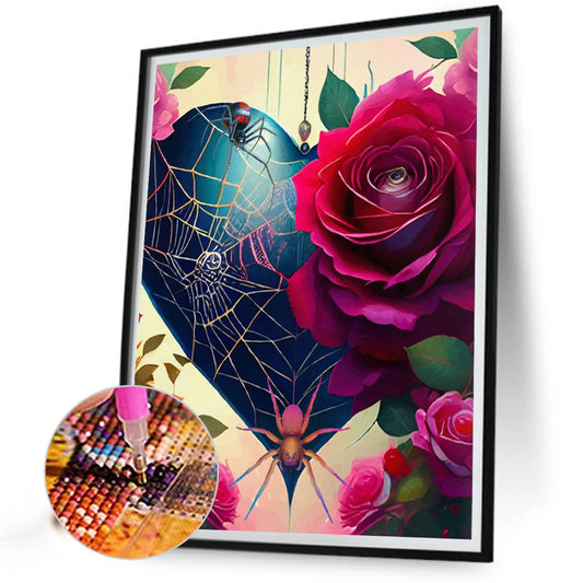 Rose Love Spider Web - Full Round Drill Diamond Painting 30*40CM