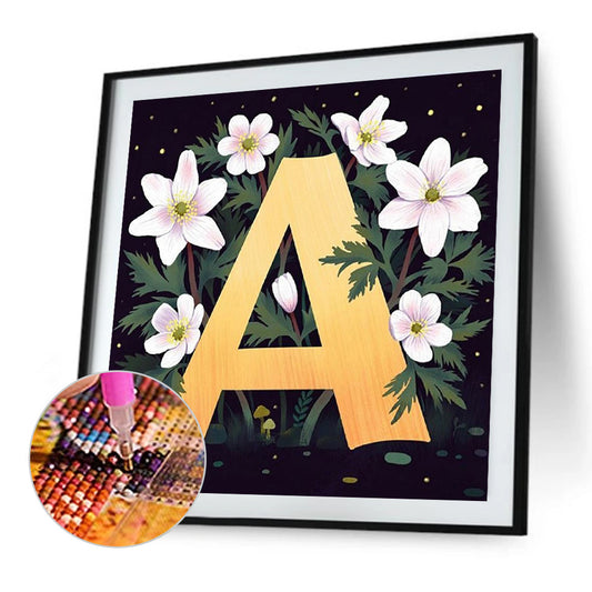 Flower Letter A - Full Round Drill Diamond Painting 40*40CM