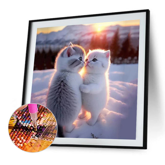 Two Kittens In The Snow - Full Round Drill Diamond Painting 30*30CM