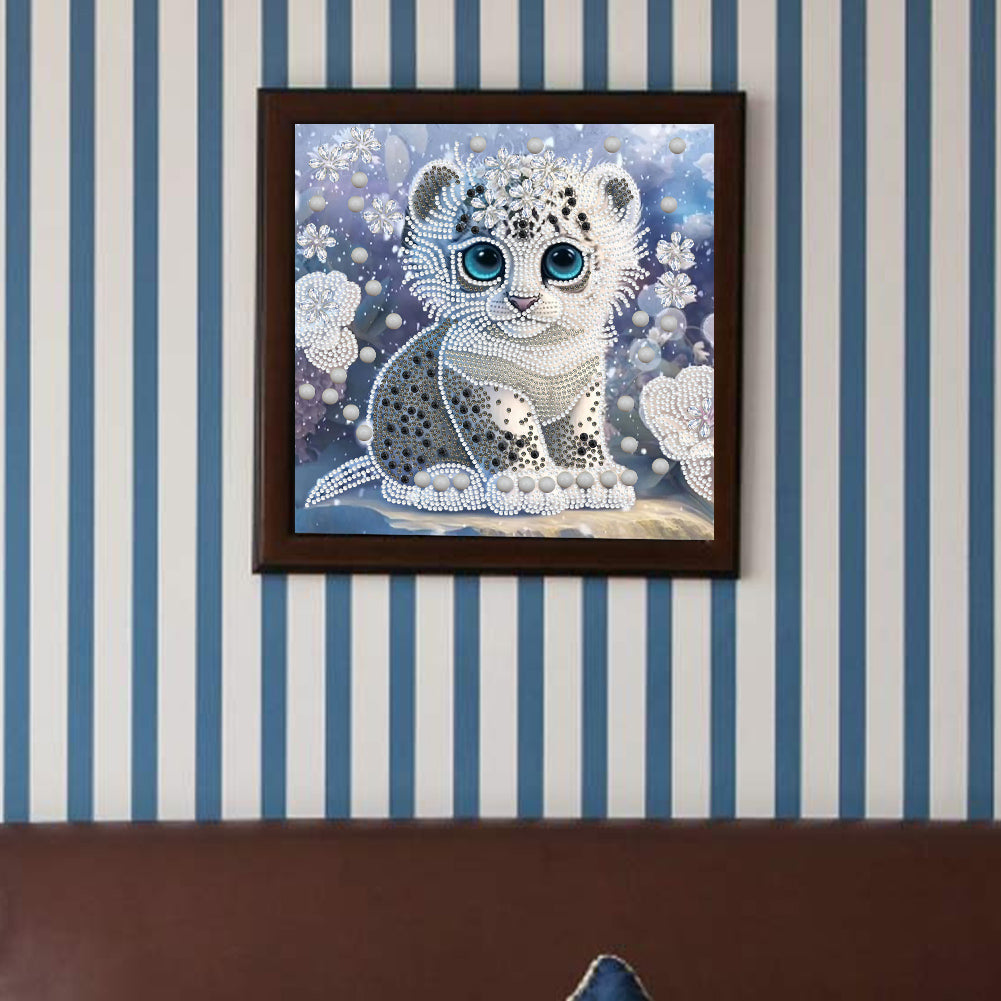 Jeweled Little White Tiger - Special Shaped Drill Diamond Painting 30*30CM