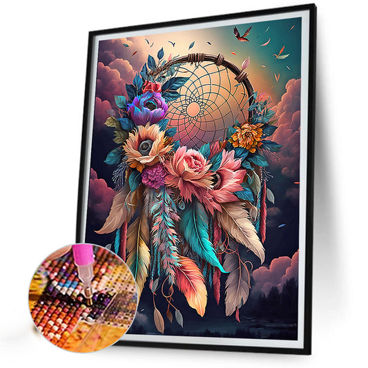 Dream Catcher With Flowers - Full Round Drill Diamond Painting 30*40CM