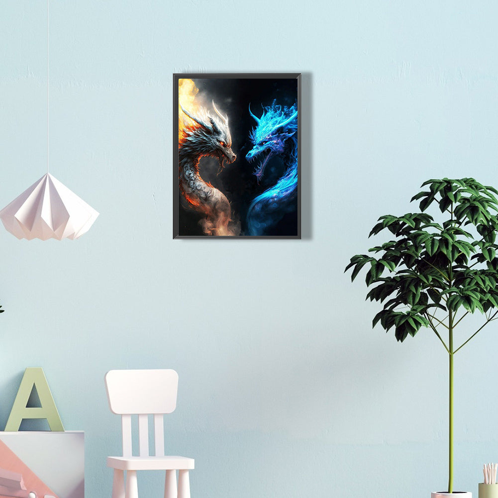 Ice And Fire Double Dragon - Full Round Drill Diamond Painting 30*40CM